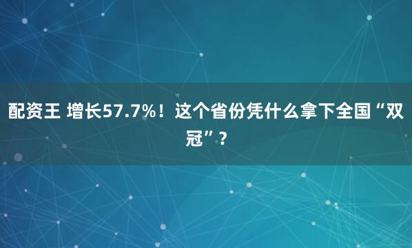 配资王 增长57.7%！这个省份凭什么拿下全国“双冠”？
